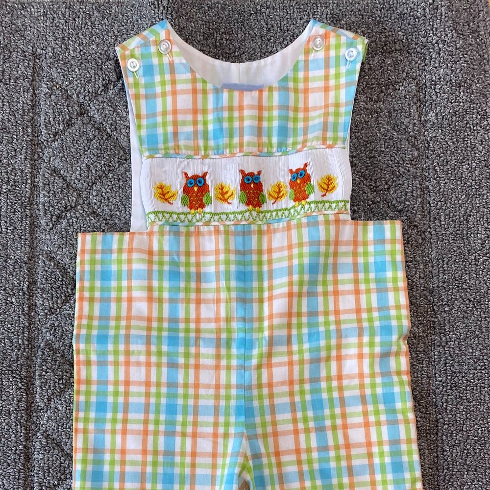 Three Sisters, 18M plaid\owl smocked pants